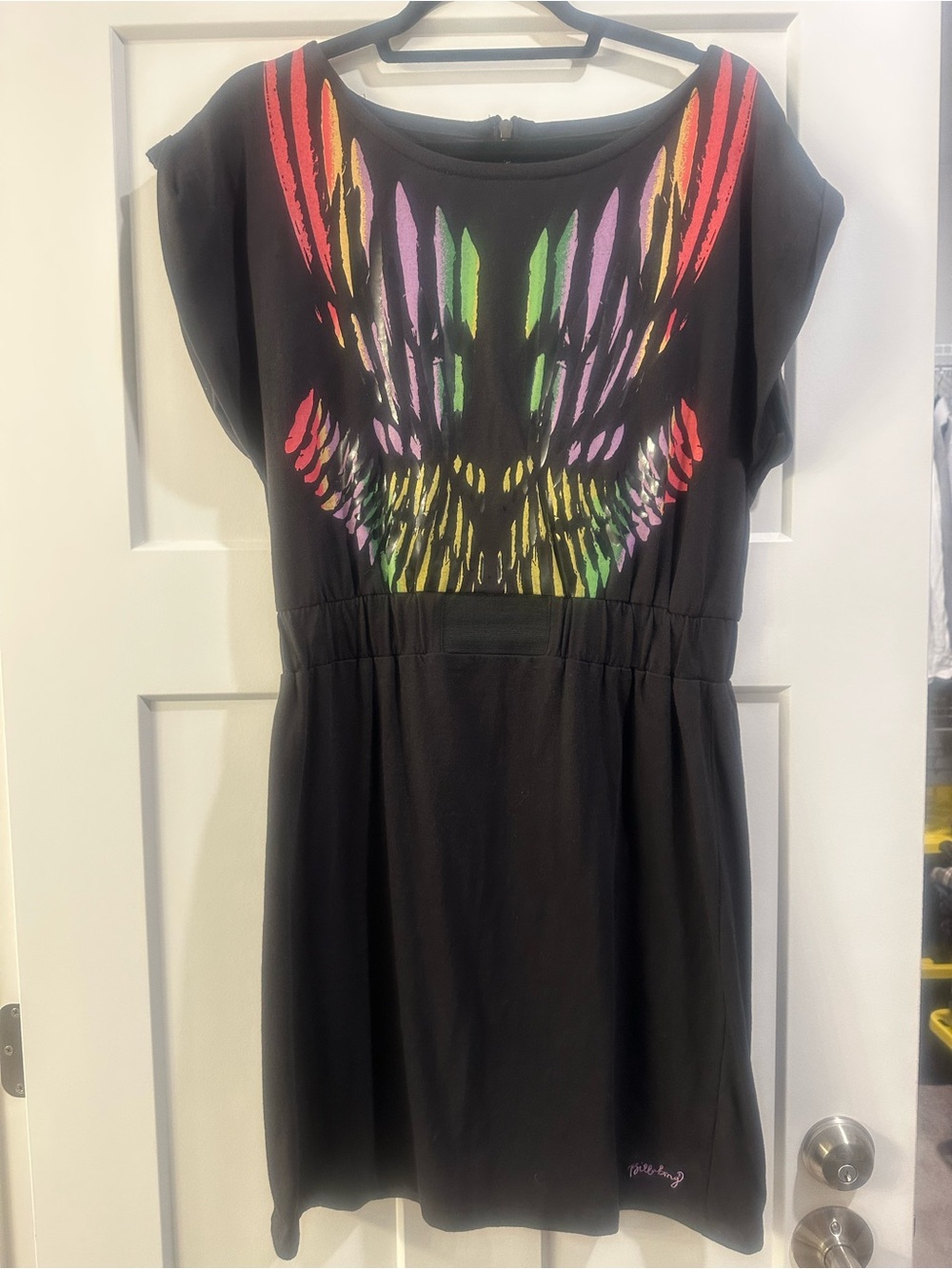 Billabong Black Dress with Neon Feather Print